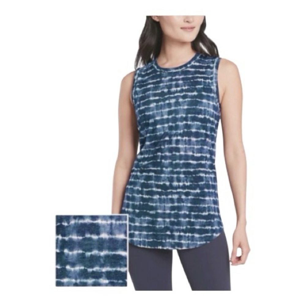 Athlete Dark Blue & White Stripes Tie Dye Sleeveless Breezy Tank Top Medium
